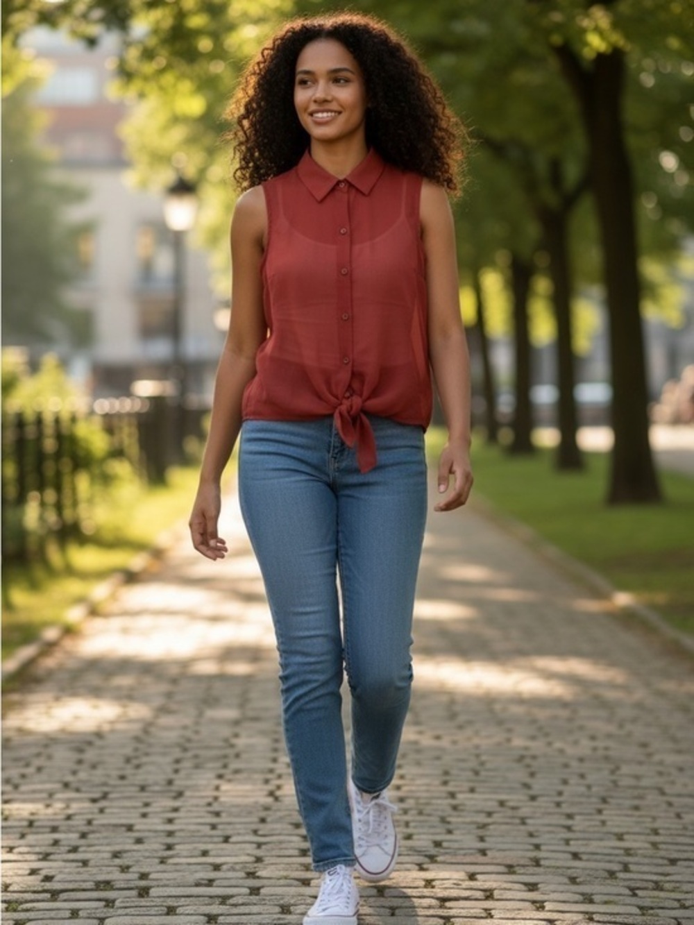 Orange Sheer Front Tie Blouse